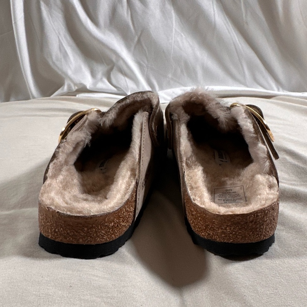 Boston Big Buckle Genuine Shearling Lined Clog Tobacco Brown 7W/5M 38 EUR - Picture 8 of 15